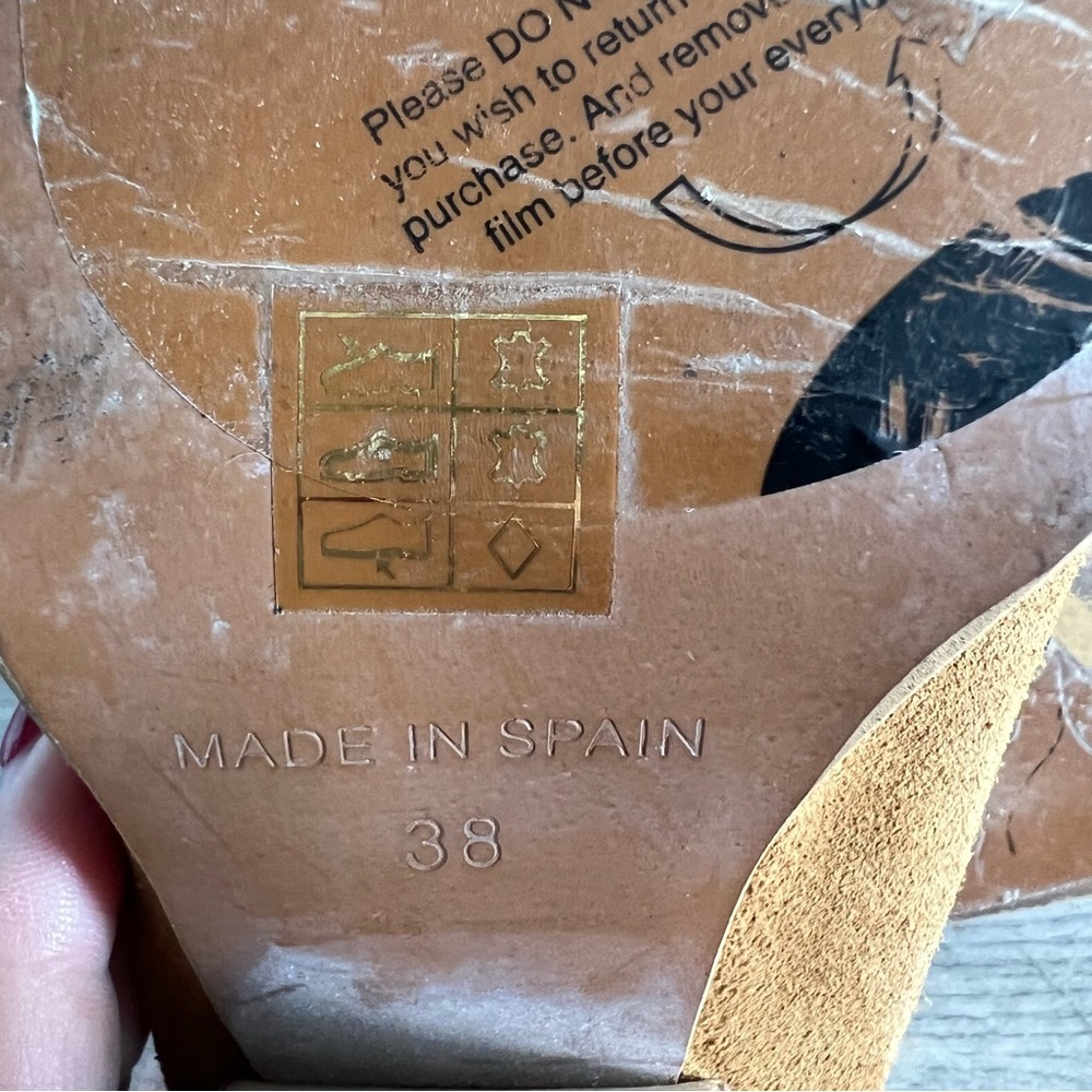 Free People Silverton Slingback Stacked Heel Slingback Tan Leather Mules 7.5 - Picture 9 of 9